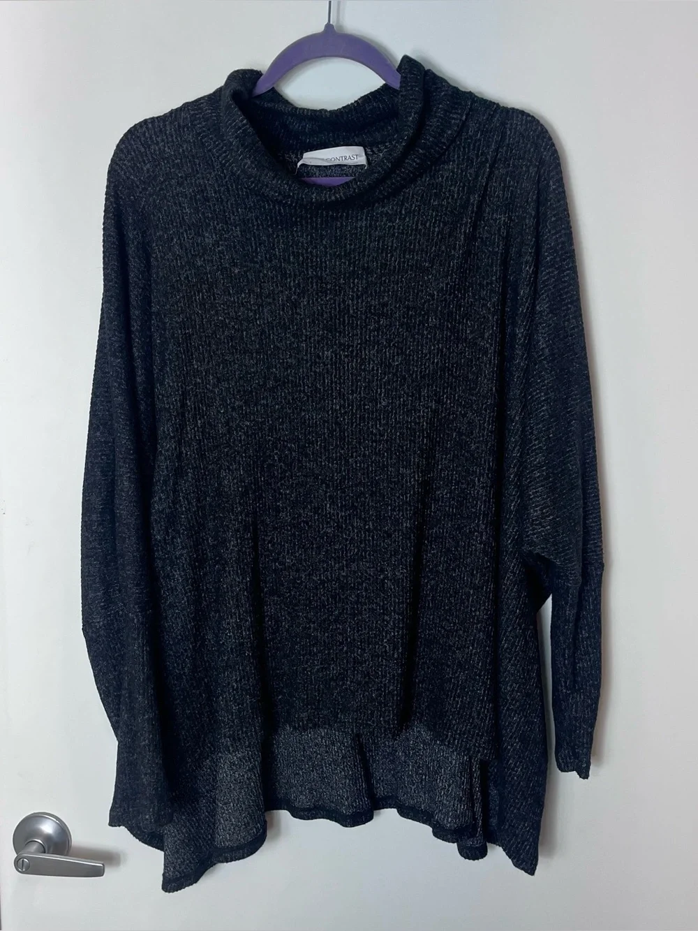Self Contrast Poncho Sweater Gray Turtleneck Made In USA Women Large Cozy Dolman